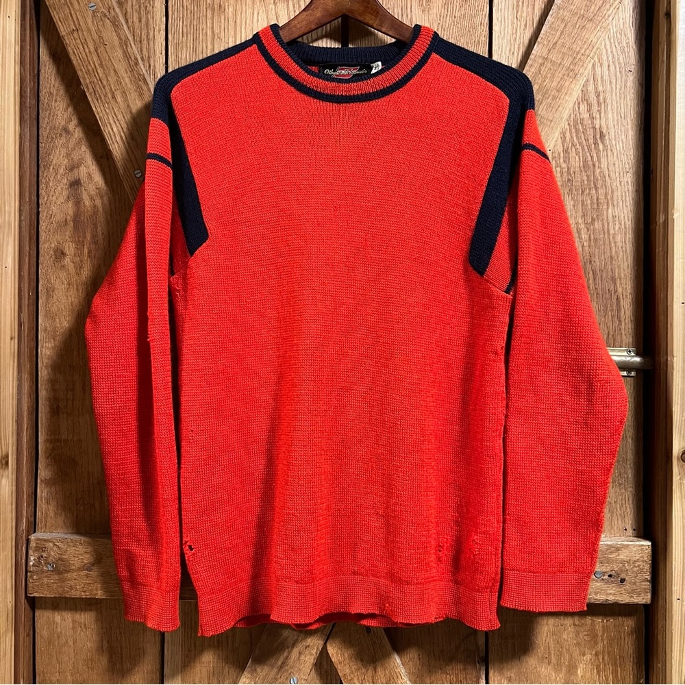 🎸Vintage Sears Grunge Sweater Mens Medium Red Black 100% Wool Othmar Schneider